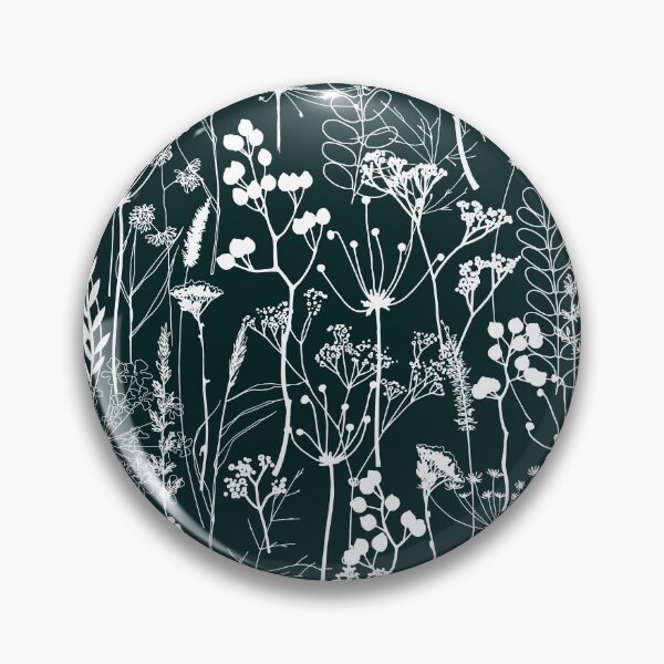 Item preview, White herbal silhouette seamless pattern on very dark blue green. Wild herbs. Wild life designed and sold by Yulia Chepurova.