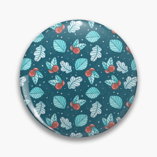 Festive Nordic Holiday Floral Pattern with Leaves and Lingonberries Pin