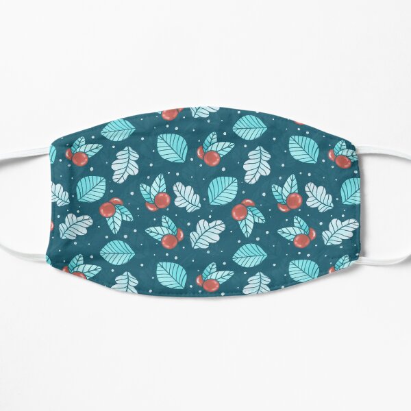 Festive Nordic Holiday Floral Pattern with Leaves and Lingonberries Mask
