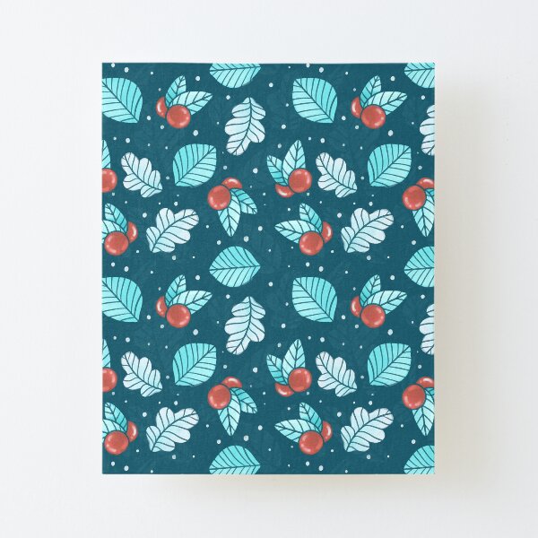 Festive Nordic Holiday Floral Pattern with Leaves and Lingonberries Canvas Mounted Print