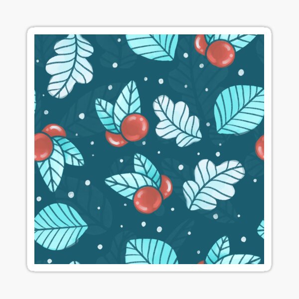 Festive Nordic Holiday Floral Pattern with Leaves and Lingonberries Sticker