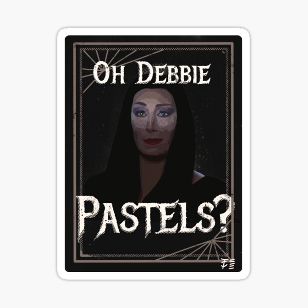 "Morticia Addams “Pastels?”" Sticker by chadansdesigns Redbubble