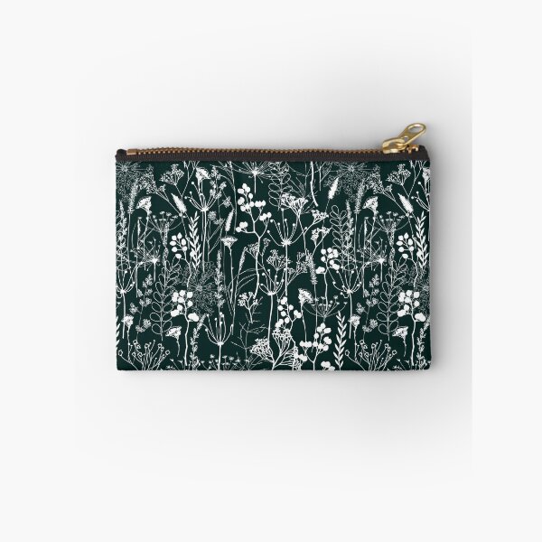Item preview, White herbal silhouette seamless pattern on very dark blue green. Wild herbs. Wild life designed and sold by Yulia Chepurova.