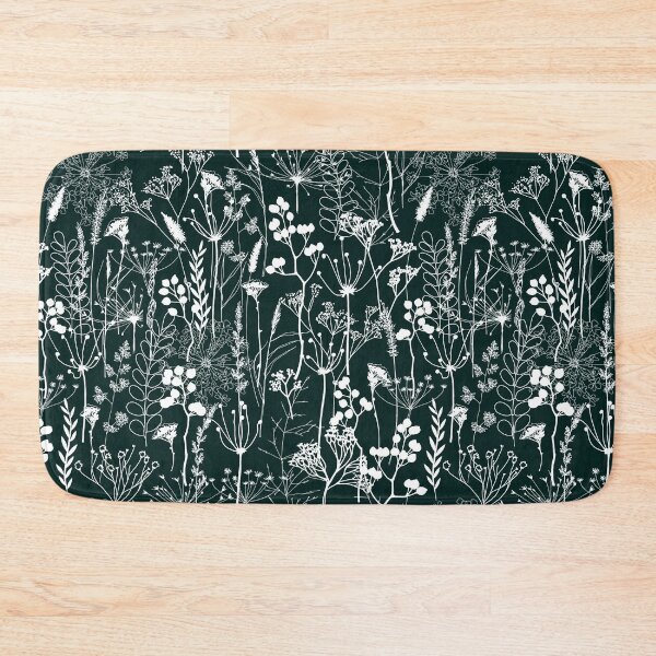 Item preview, White herbal silhouette seamless pattern on very dark blue green. Wild herbs. Wild life designed and sold by Yulia Chepurova.