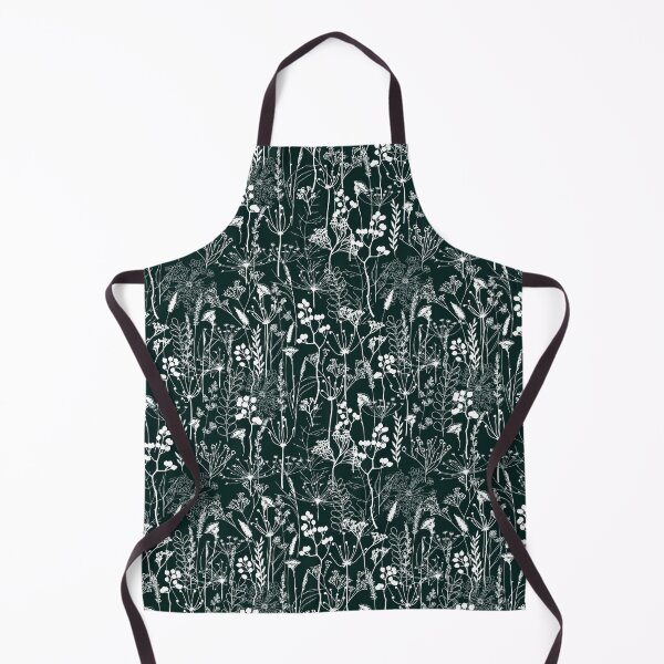 Item preview, White herbal silhouette seamless pattern on very dark blue green. Wild herbs. Wild life designed and sold by Yulia Chepurova.