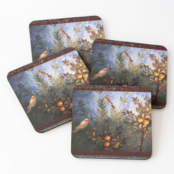 Item preview, ANTIQUE ROMAN WALL PAINTING Flower Garden Flying Birds Over Quince Trees  designed and sold by BulganLumini.