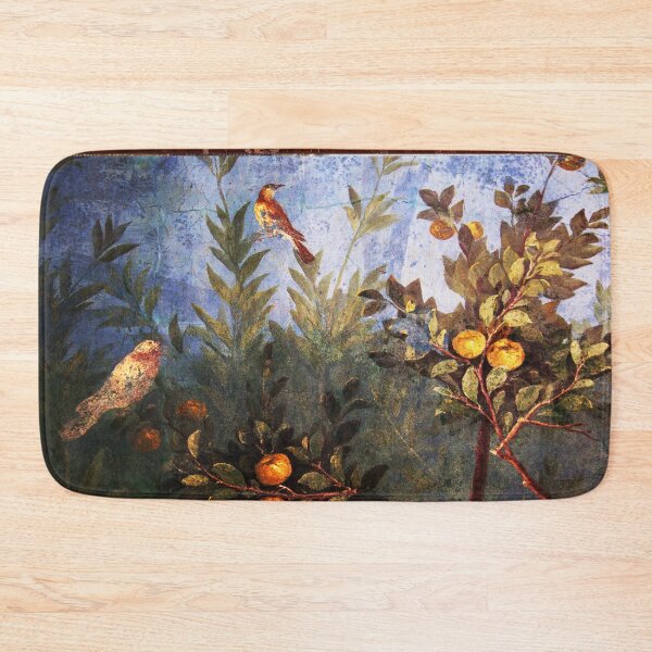 Item preview, ANTIQUE ROMAN WALL PAINTING Flower Garden Flying Birds Over Quince Trees  designed and sold by BulganLumini.