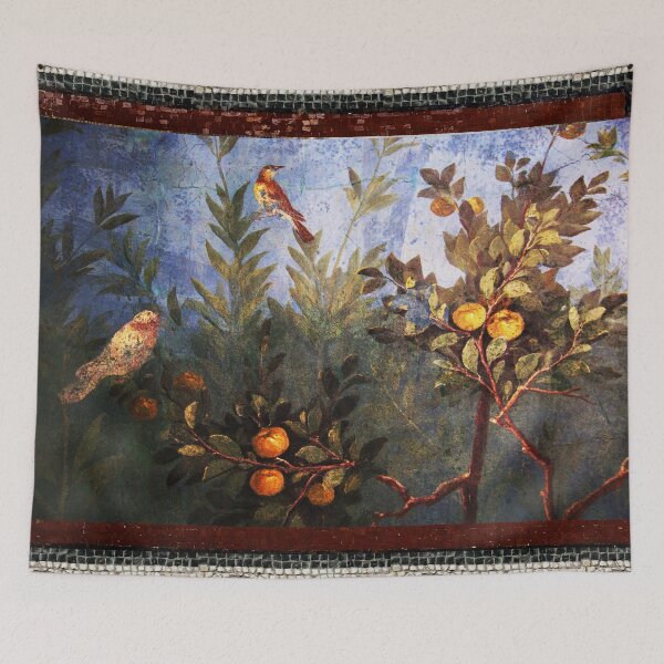 Aperçu de l'œuvre PEINTURE MURALE ROMAINE ANTIQUE Jardin de fleurs Oiseaux volants au-dessus des cognassiers créée et vendue par BulganLumini.