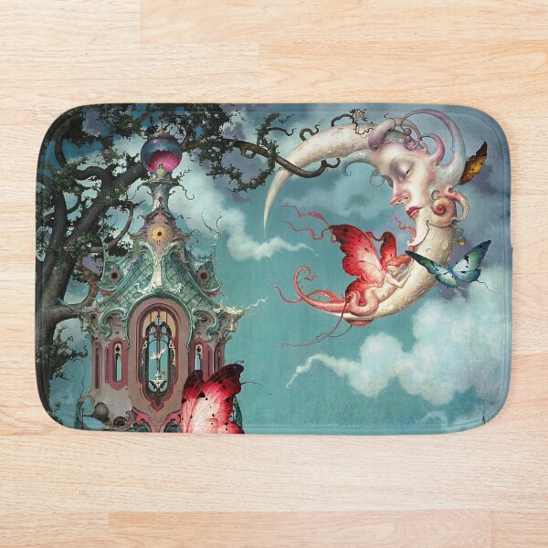 ALICE IN WONDERLAND OCTOPUS MOON FANTASY PAINTING Bath Mat