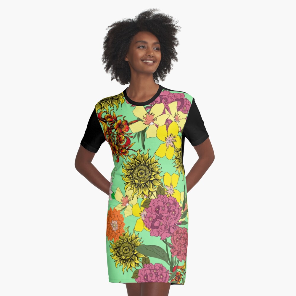 Beautiful Floral design Graphic T-Shirt Dress