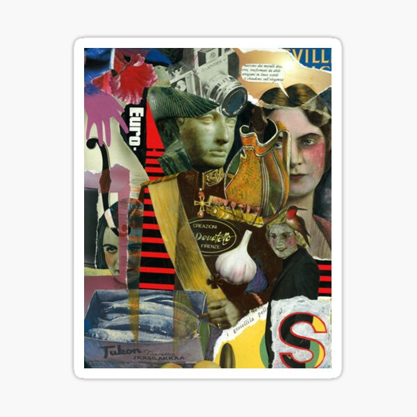 Unknown couple (collage and mixed media) Sticker