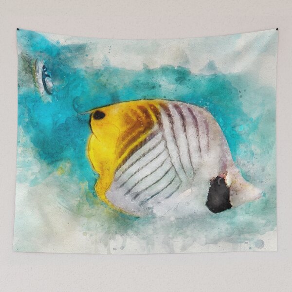 Item preview, Hawaiian threadfin butterflyfish coral reef fish  designed and sold by SilverSpiral.
