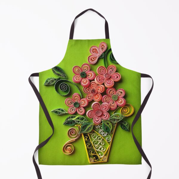 Item preview, Vivid pink quilled flowers bouquet in a vase on a lime green background (THIS IS A PRINT) designed and sold by folkyouall.