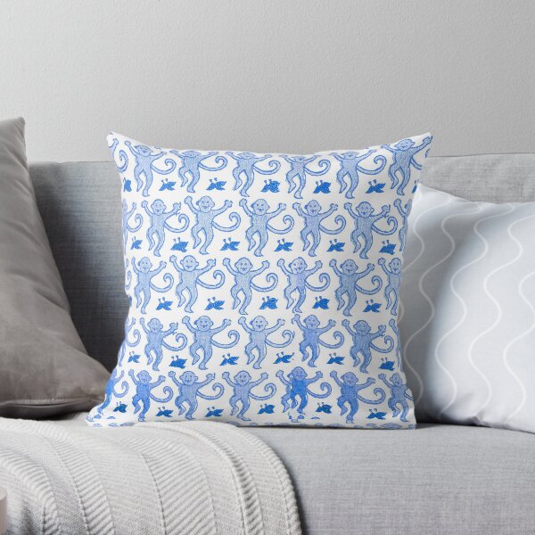 Blue roller rabbit print Throw Pillow