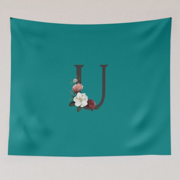 Item preview, Black On Teal Monogram Letter U | Floral Alphabet designed and sold by SerendipityNow.