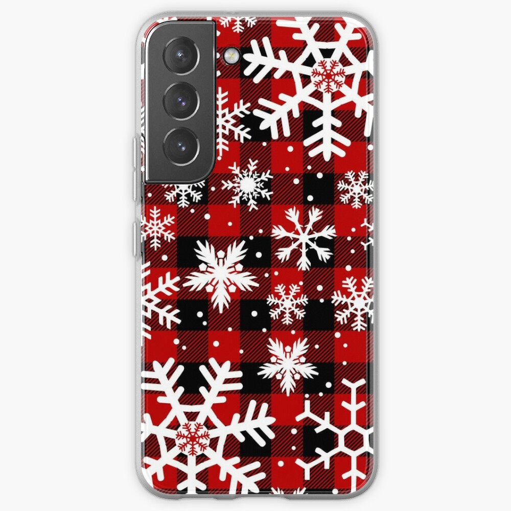 Christmas Snowflakes with Red and Black buffalo Plaid Pattern Samsung Galaxy Phone Case
