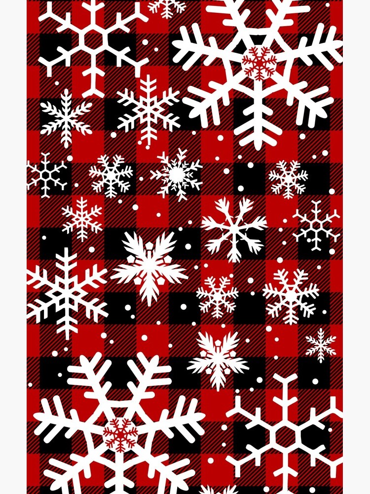 Christmas Snowflakes with Red and Black buffalo Plaid Pattern by Tetete
