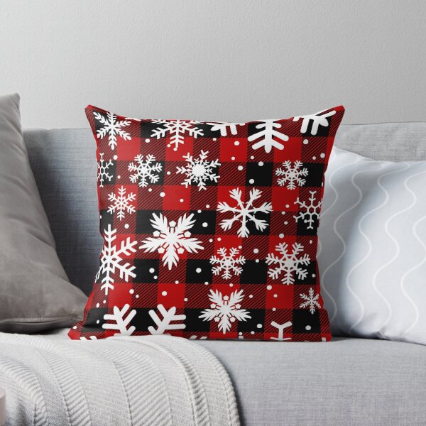 Christmas Plaid Designs by Casa Poblana Christmas Red Plaid Buffalo Pattern Snowflakes Design Throw Pillow Multicolor 16x16 