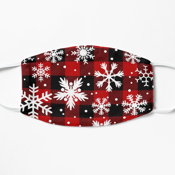 Christmas Snowflakes with Red and Black buffalo Plaid Pattern Flat Mask