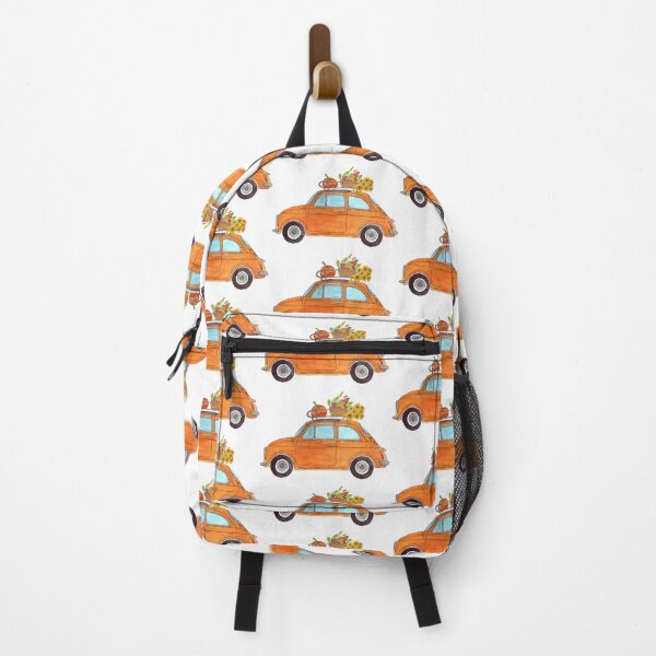 Item preview, Orange Retro Fiat 500 with pumpkins designed and sold by portosabbia.