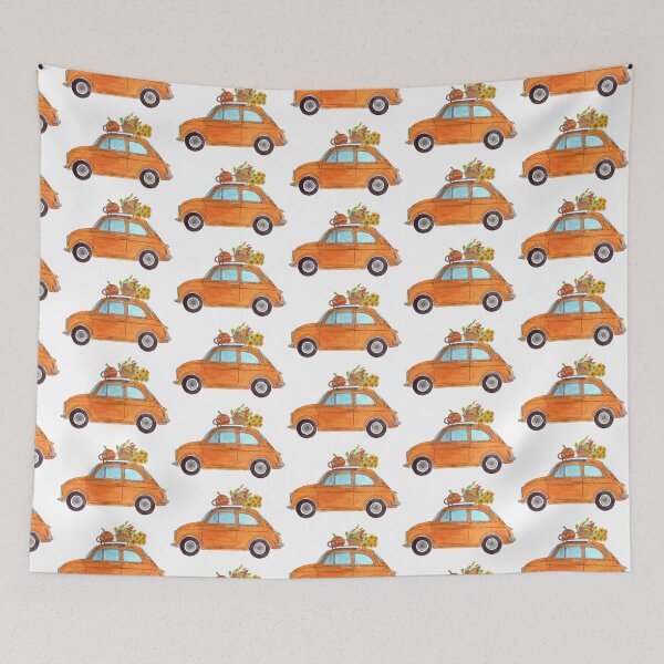 Item preview, Orange Retro Fiat 500 with pumpkins designed and sold by portosabbia.