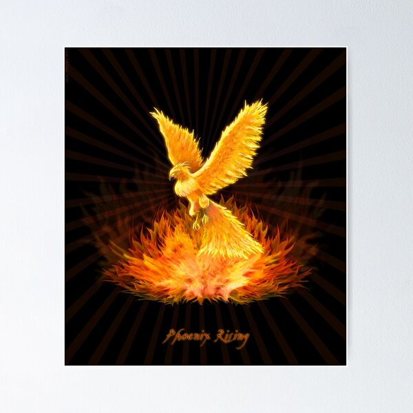 Art Poster Surreal golden mythical phoenix bird & ocean background