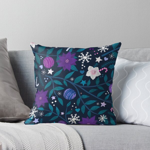 Item preview, Christmas Garlands - Purple and teal on Midnight blue - traditional floral Holiday pattern by Cecca Designs designed and sold by Cecca-Designs.