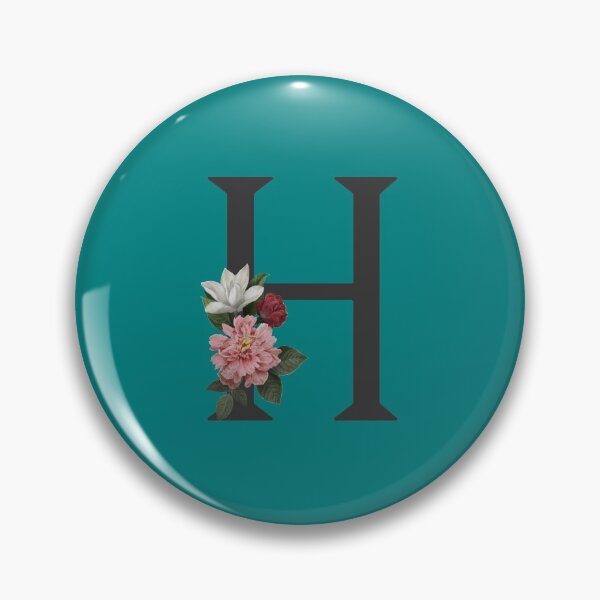 Artikelvorschau, Schwarz auf blaugrünem Monogramm-Buchstabe H | Blumenalphabet entworfen und verkauft von SerendipityNow.
