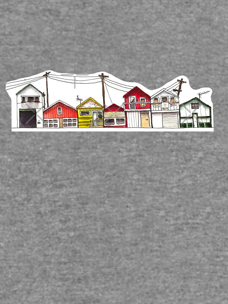Thumbnail 5 von 5, Leichter Pullover, Niedliche bunte Ferienhäuser Sticker, Aquarell Zeichnung designt und verkauft von arpiart.