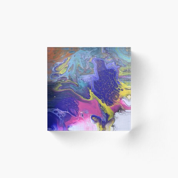 Abstract Whimsical Purple, White, Pink Yellow, Aqua Swirl Acrylic Art Acrylic Block