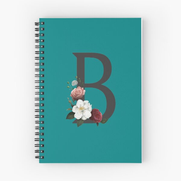 Artikelvorschau, Schwarz auf blaugrünem Monogramm-Buchstabe B | Blumenalphabet entworfen und verkauft von SerendipityNow.