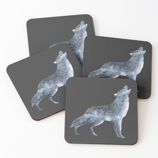 Artikelvorschau, Aquarellwolf mit Blattmuster, heulend entworfen und verkauft von SmirkingDesigns.