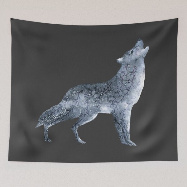 Artikelvorschau, Aquarellwolf mit Blattmuster, heulend entworfen und verkauft von SmirkingDesigns.