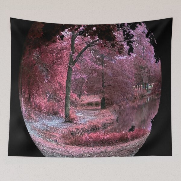Item preview, Beautiful Pink Fantasy Trail Scene with a Pond and Pink Leaves - Tomahawk Creek Pond Overland Park KS  designed and sold by Zen  Goat.