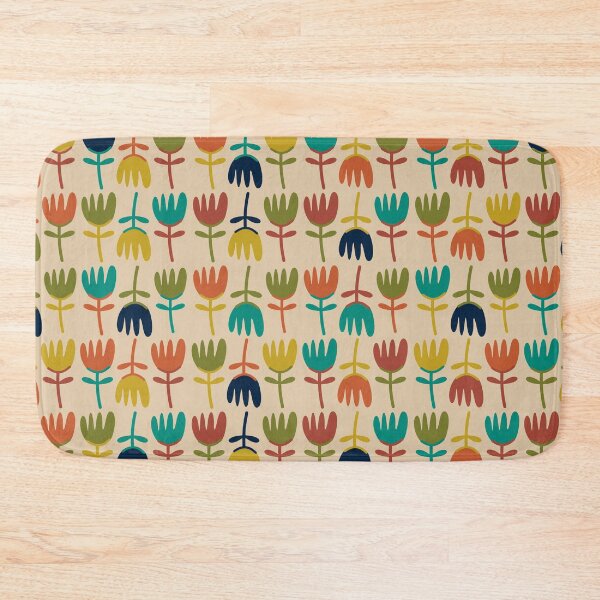 Item preview, Tulips - Cute Scandinavian Floral Pattern in Midcentury Modern Teal, Olive, Orange, Mustard, and Navy on Mid Mod Beige designed and sold by kierkegaard.