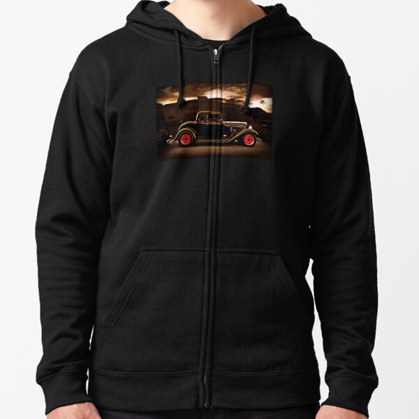 1932 black ford 5 window deuce coupe Zipped Hoodie