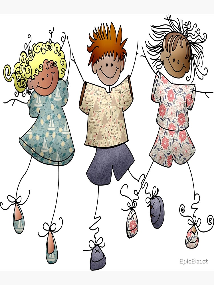 "Kinder Strichmännchen Strichmännchen Freunde Freunde zusammen" Poster