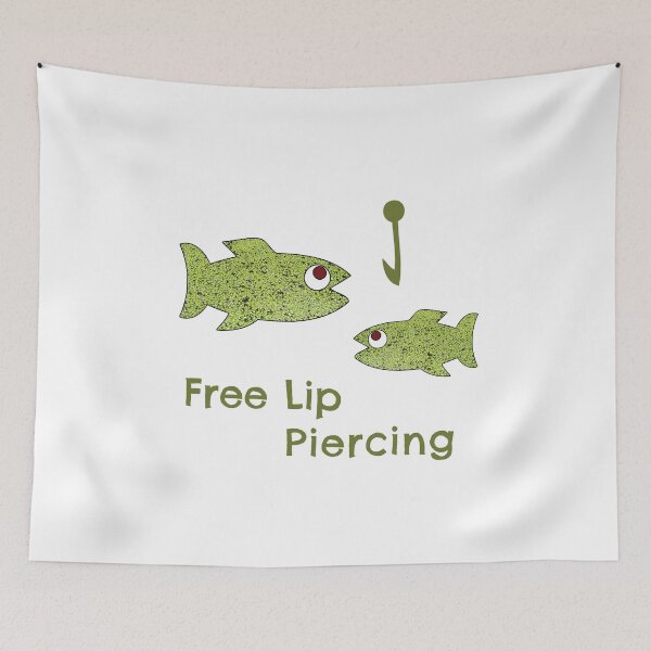 Item preview, Free Lip Piercing, Two Fishes and a Fish Hook, Fishing Humor, Fishes - Plantimals Textured with Duckweed designed and sold by Max-Wear.