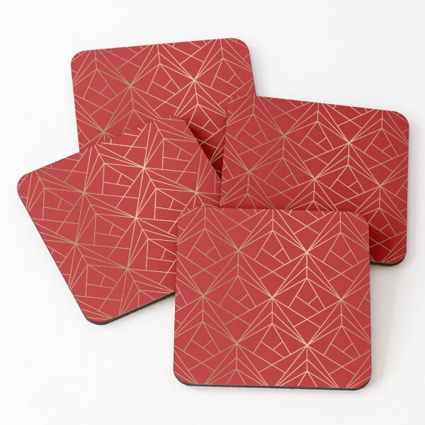 Item preview, Christmas Red Geometric Gold Shimmer Pattern  designed and sold by Vic Torys ☆.