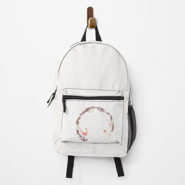 Item preview, Artistic illustration of Enso circle in the form of the sakura branch with coral flowers on beige art print designed and sold by AwenArtPrints.
