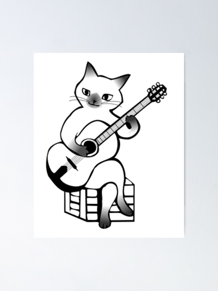 "Line Drawing Cat Playing Guitar" Poster by Steelpaulo Redbubble
