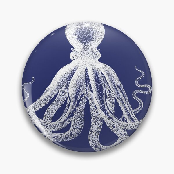 Octopus | Vintage Octopus | Tentacles | Sea Creatures | Nautical | Ocean | Sea | Beach | Navy Blue and White | Pin