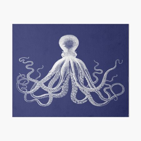 Octopus | Vintage Octopus | Tentacles | Sea Creatures | Nautical | Ocean | Sea | Beach | Navy Blue and White |  Art Board Print