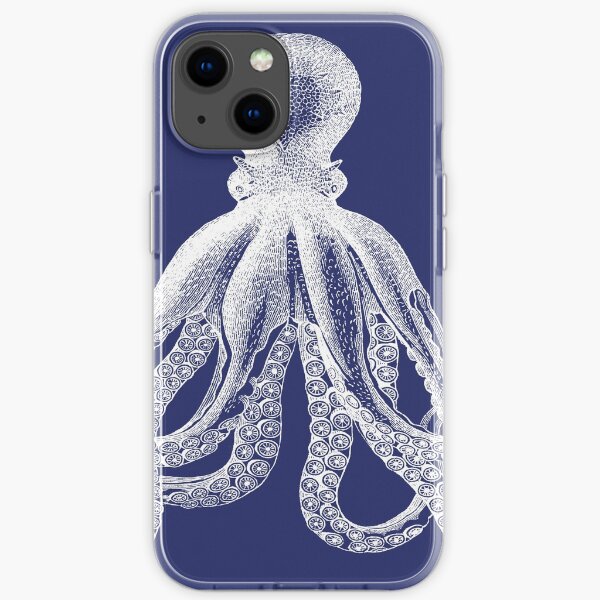 Octopus | Vintage Octopus | Tentacles | Sea Creatures | Nautical | Ocean | Sea | Beach | Navy Blue and White | iPhone Soft Case
