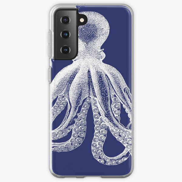 Octopus | Vintage Octopus | Tentacles | Sea Creatures | Nautical | Ocean | Sea | Beach | Navy Blue and White | Samsung Galaxy Soft Case
