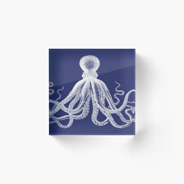 Octopus | Vintage Octopus | Tentacles | Sea Creatures | Nautical | Ocean | Sea | Beach | Navy Blue and White | Acrylic Block
