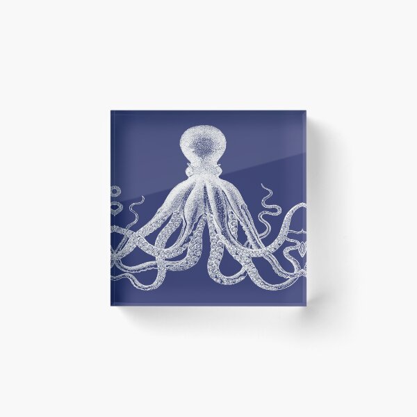 Octopus | Vintage Octopus | Tentacles | Sea Creatures | Nautical | Ocean | Sea | Beach | Navy Blue and White | Acrylic Block