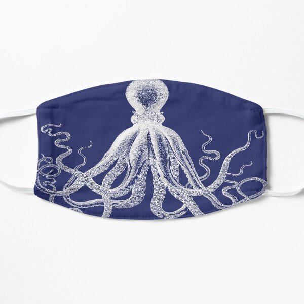 Octopus | Vintage Octopus | Tentacles | Sea Creatures | Nautical | Ocean | Sea | Beach | Navy Blue and White | Flat Mask
