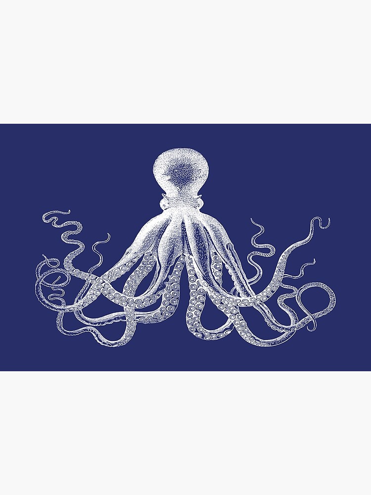 Thumbnail 6 of 6, Bath Mat, Octopus | Vintage Octopus | Tentacles | Sea Creatures | Nautical | Ocean | Sea | Beach | Navy Blue and White | designed and sold by EclecticAtHeART.