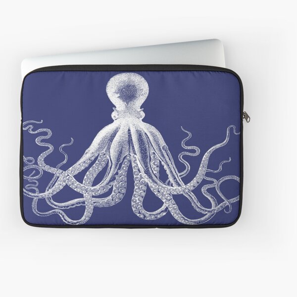 Octopus | Vintage Octopus | Tentacles | Sea Creatures | Nautical | Ocean | Sea | Beach | Navy Blue and White | Laptop Sleeve